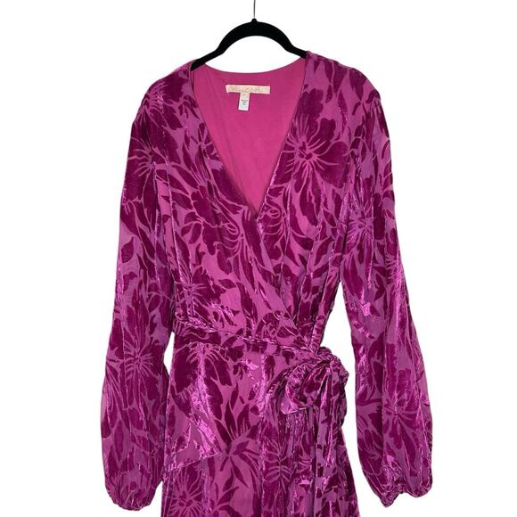 Hutch Womens Daniella Velvet Wrap Maxi Dress XL Romantic Boho Floral Fuchsia - Picture 3 of 12